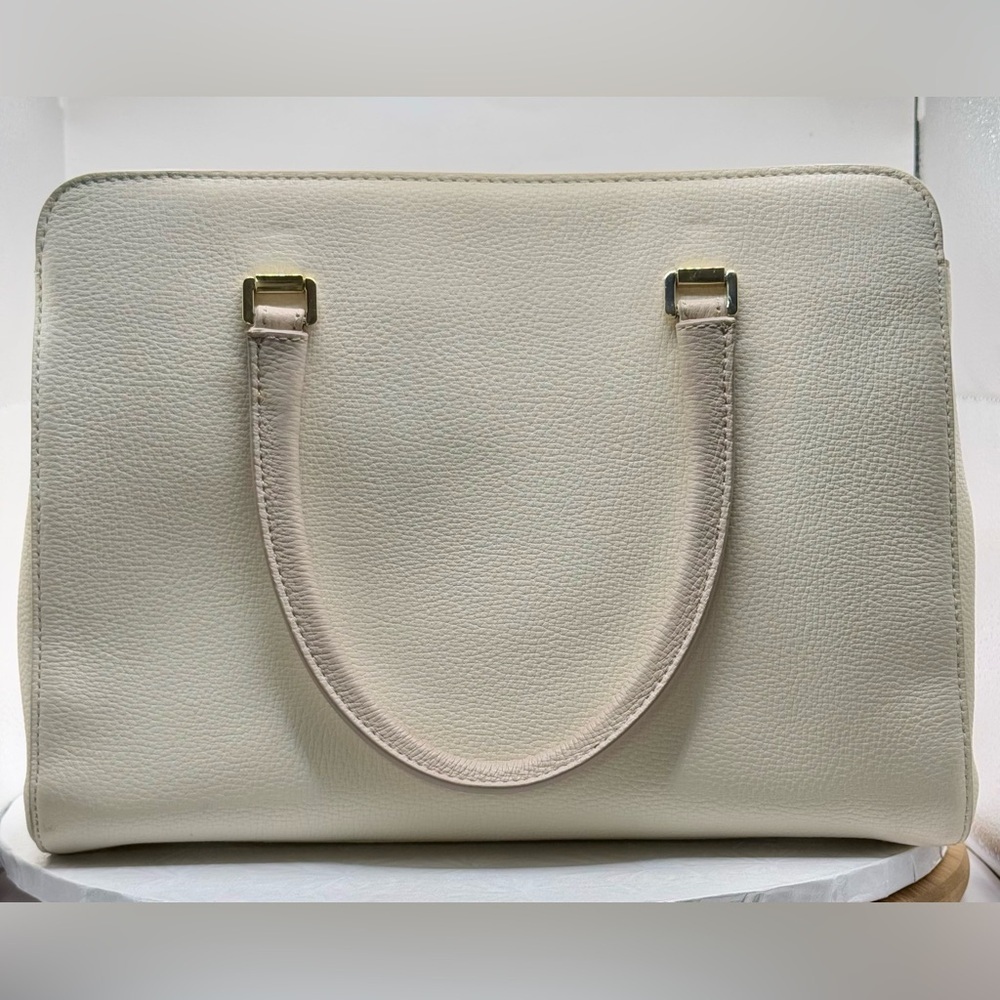 Kate Spade White & Beige Henderson Street Leather Satchel Shoulder Bag with Bow - Picture 2 of 12
